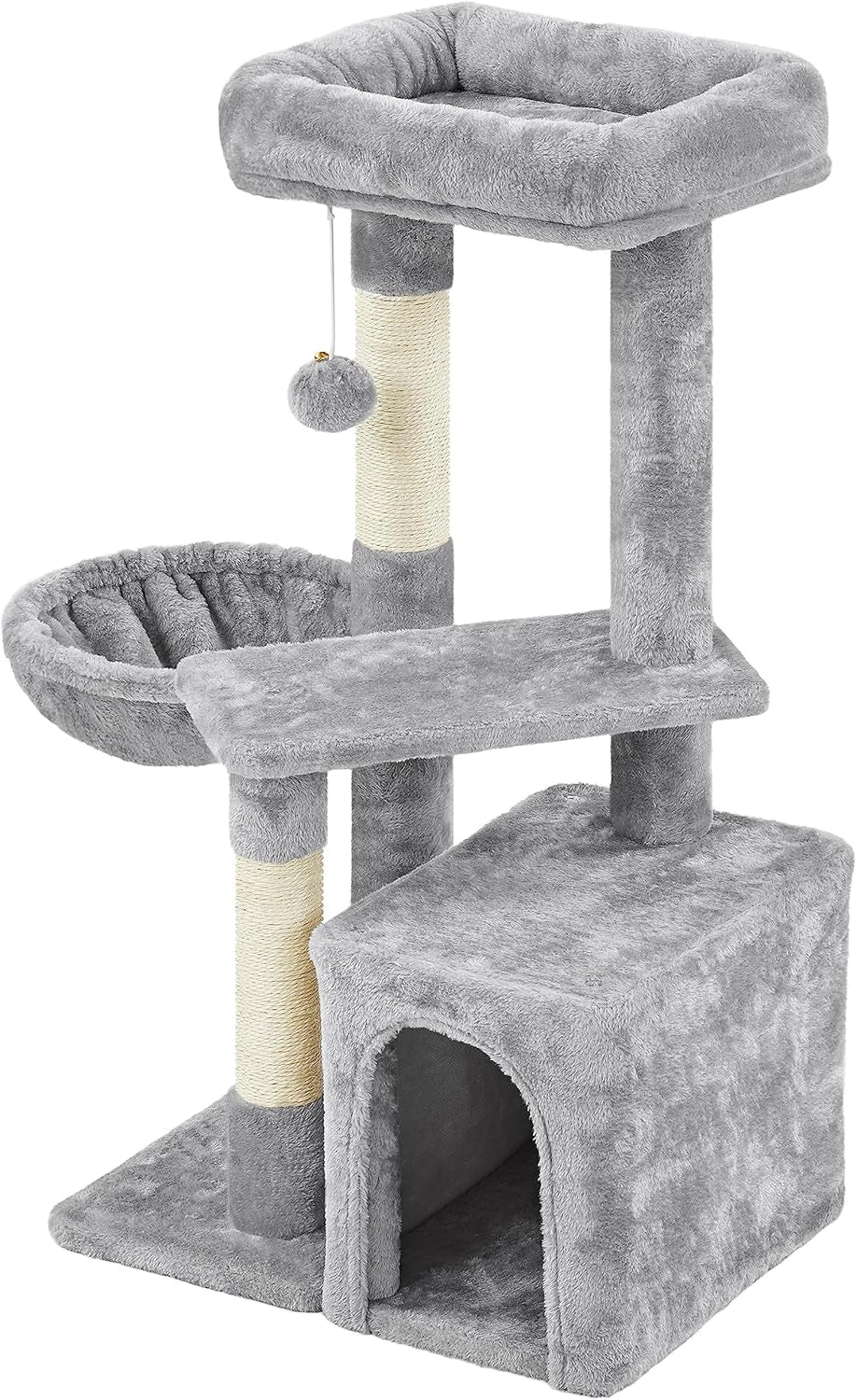 Cat Tree 34In Cat Tower Plush Cover with Condo, Platform & Basket for Indoor Kittens, Cat Furniture Activity Tree