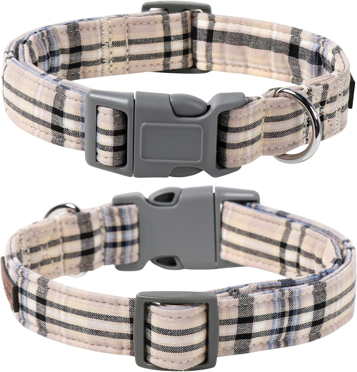Adjustable Dog & Cat Collar with Bowtie – Grid Pattern, Plastic Buckle, Fits Small to Large Pets