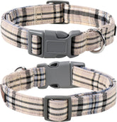 Adjustable Dog & Cat Collar with Bowtie – Grid Pattern, Plastic Buckle, Fits Small to Large Pets