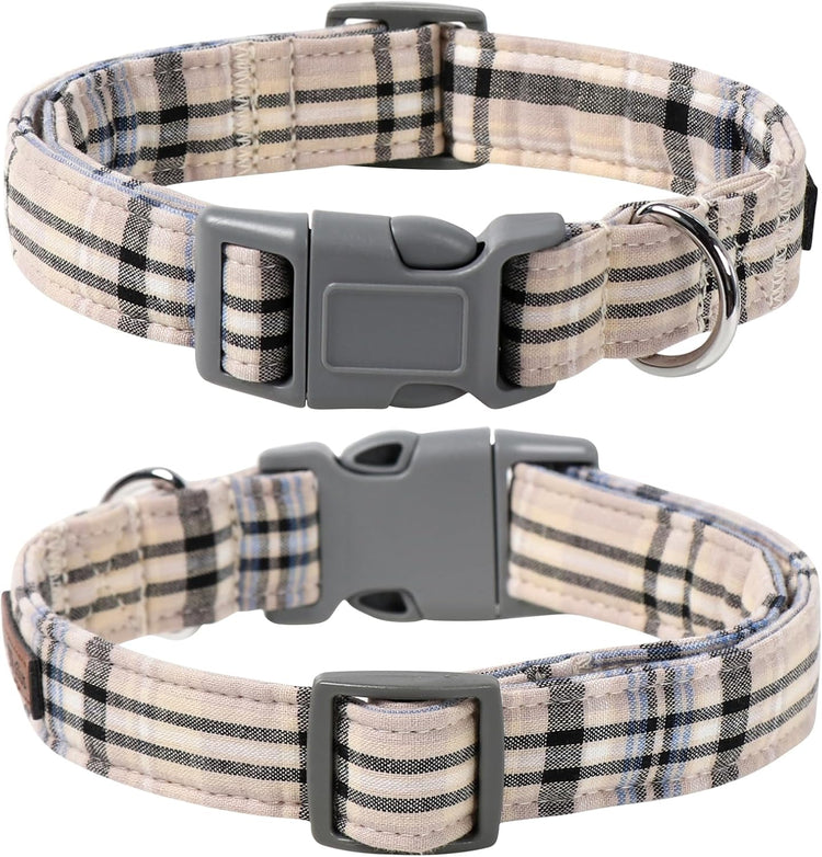 Adjustable Dog & Cat Collar with Bowtie – Grid Pattern, Plastic Buckle, Fits Small to Large Pets