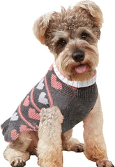 Pet Dog Long Sweaters Dress Knitwear Turtleneck Pullover Warm Winter Puppy Sweater Long Dresses (Grey Heart, Small)