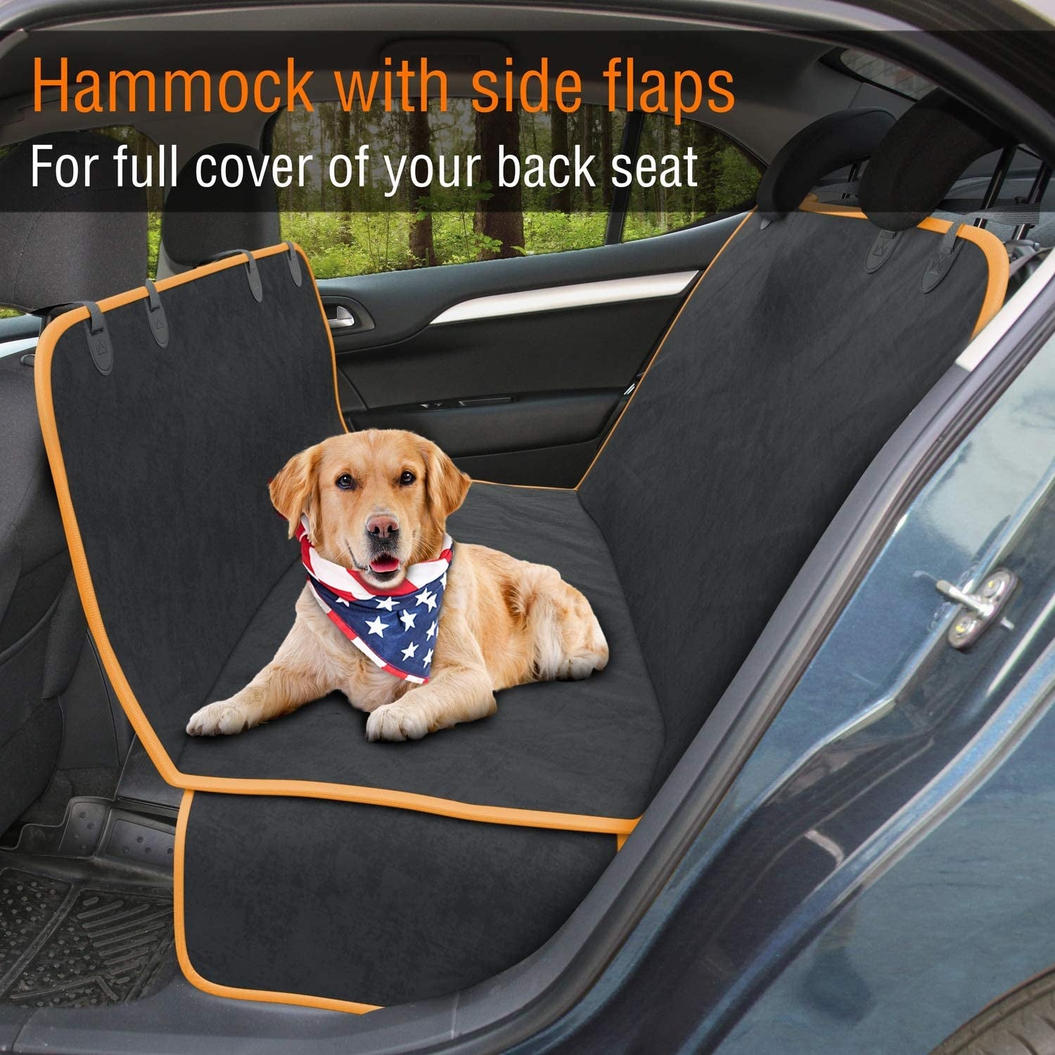 Dog Car Seat Cover – Waterproof Backseat Protector & Convertible Hammock for SUVs, Trucks & Cars, XL, Orange