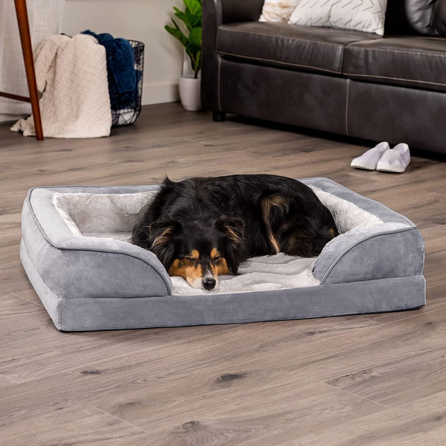 Soft, Orthopedic Foam Perfect Comfort Dog Bed with Washable & Removable Cover -Velvet Waves - Granite Gray, Dogs up to 55 Lbs - Large