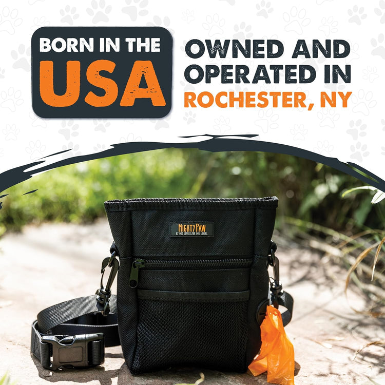 Dog Treat Training Pouch – No-Spill Magnetic Closure, Hands-Free with Built-in Poop Bag Holder, Black