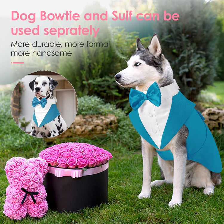 Dog Tuxedo for Large Dogs, Formal Dog Suit and Tie, Gentle Dogs Wedding Party Suit Bow Tie Shirt, Pet Wedding Outfit with Detachable Bowtie Collar for Christmas Halloween Dress Up