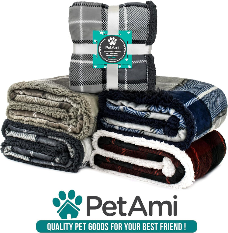 Waterproof Dog Blanket for Small & Medium Dogs & Cats – Reversible Sherpa Fleece, 29x40, Navy Plaid