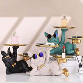 Bulldog Tray Statue - Bulldog Butler with Storage Tray for Entryway Key Holder, Ring Holder, Living Room Coffee Table Candy Dish, Modern Home Office Desktop Decor (Black)