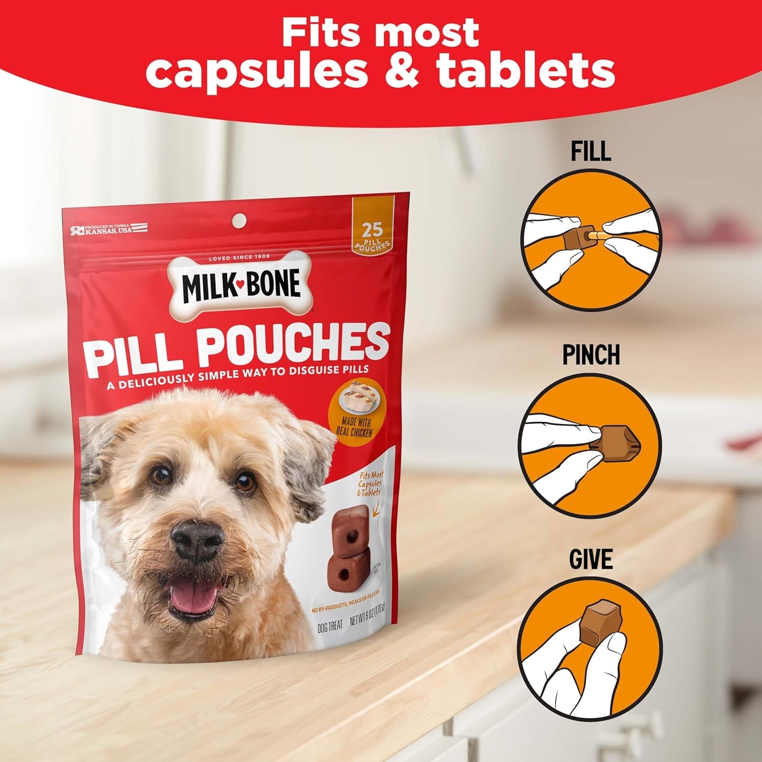 Pill Pouches with Real Chicken – Dog Treats, 6 oz Bag (Pack of 5)