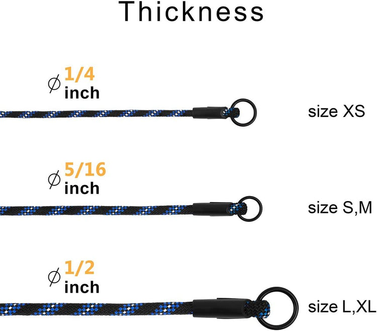 Rope Pro Training Dog Collar Braided No Pull Quick Release round Lead Collars for Dogs Small Medium Large Puppy (XS - 15.7" Long, Blue)