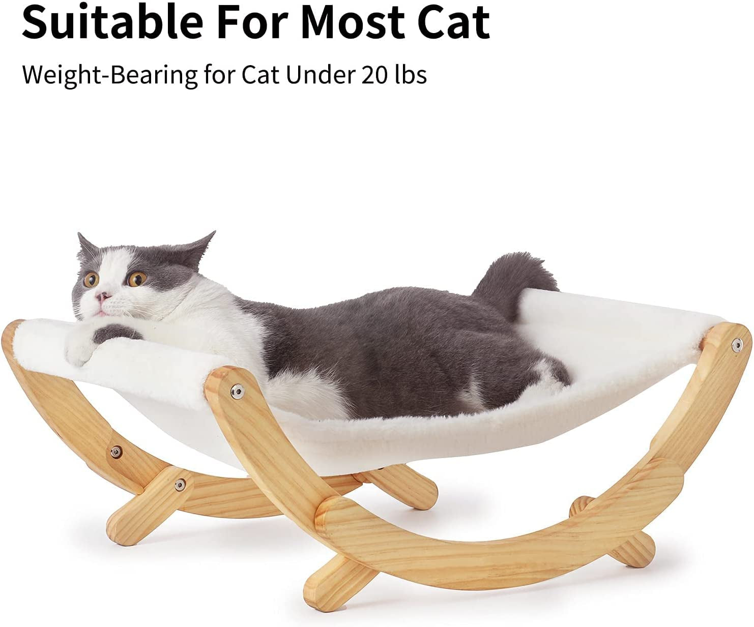 New Moon Cat Hammock – Elevated Indoor Cat Swing Chair, White, Pet Furniture for Cats & Small Dogs
