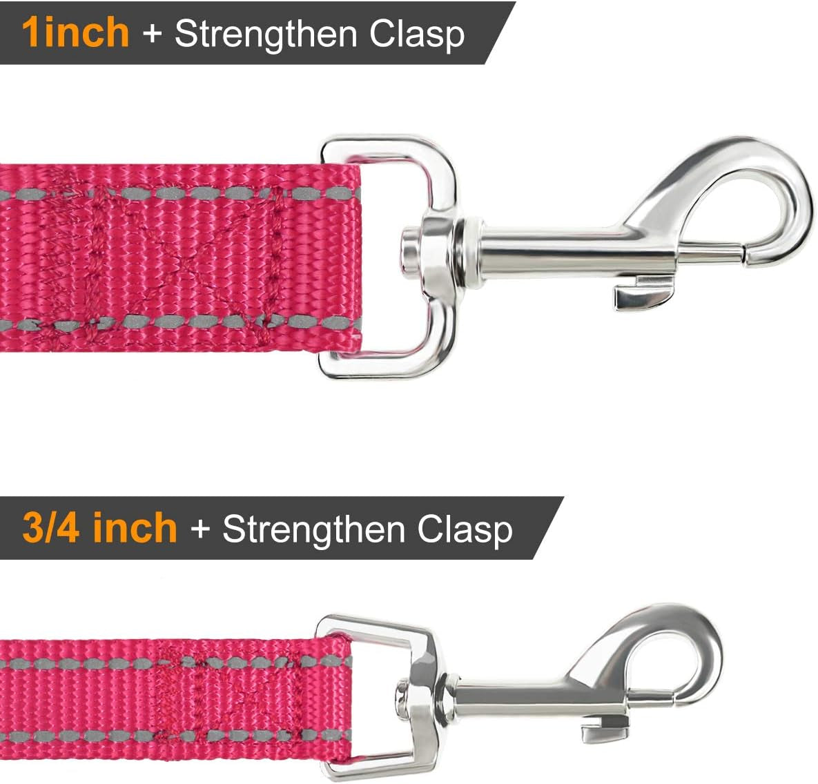 Double-Sided Reflective Dog Leash, 6 FT/5 FT/4 FT, Padded Handle Nylon Heavy Duty Leashes for Small & Medium Dogs Walking, Hotpink, 5FT