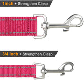 Double-Sided Reflective Dog Leash, 6 FT/5 FT/4 FT, Padded Handle Nylon Heavy Duty Leashes for Small & Medium Dogs Walking, Hotpink, 5FT