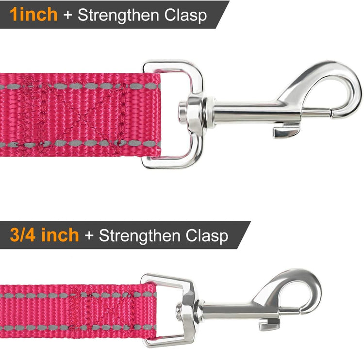 Double-Sided Reflective Dog Leash, 6 FT/5 FT/4 FT, Padded Handle Nylon Heavy Duty Leashes for Small & Medium Dogs Walking, Hotpink, 5FT