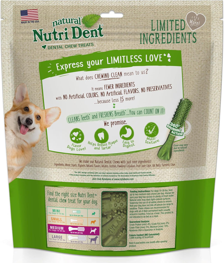 Nutri Dent Dog Dental Treats – Natural Teeth Cleaning & Breath Freshener, Medium Size, 40 Count