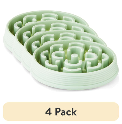 4-Pack Slow Feeder Dog Bowls – Green Medallion