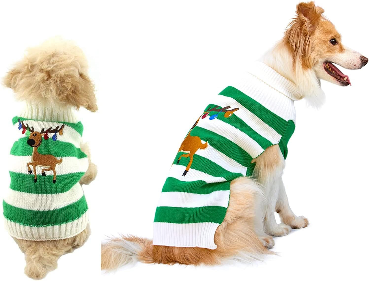 Dog Sweater Pet Christmas Elk Bells Sweaters Halloween Reindeer for Small Dog and Cat (M, Green)