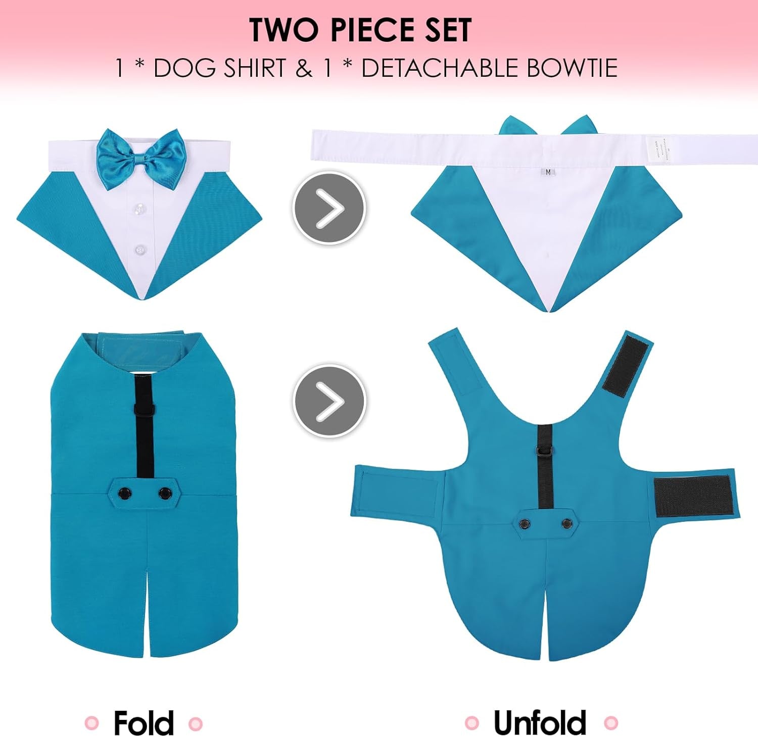 Dog Tuxedo for Large Dogs, Formal Dog Suit and Tie, Gentle Dogs Wedding Party Suit Bow Tie Shirt, Pet Wedding Outfit with Detachable Bowtie Collar for Christmas Halloween Dress Up