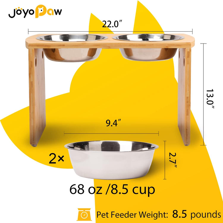 Elevated Bamboo Dog Bowls – Large, 13" Tall with 2 Stainless Steel Bowls