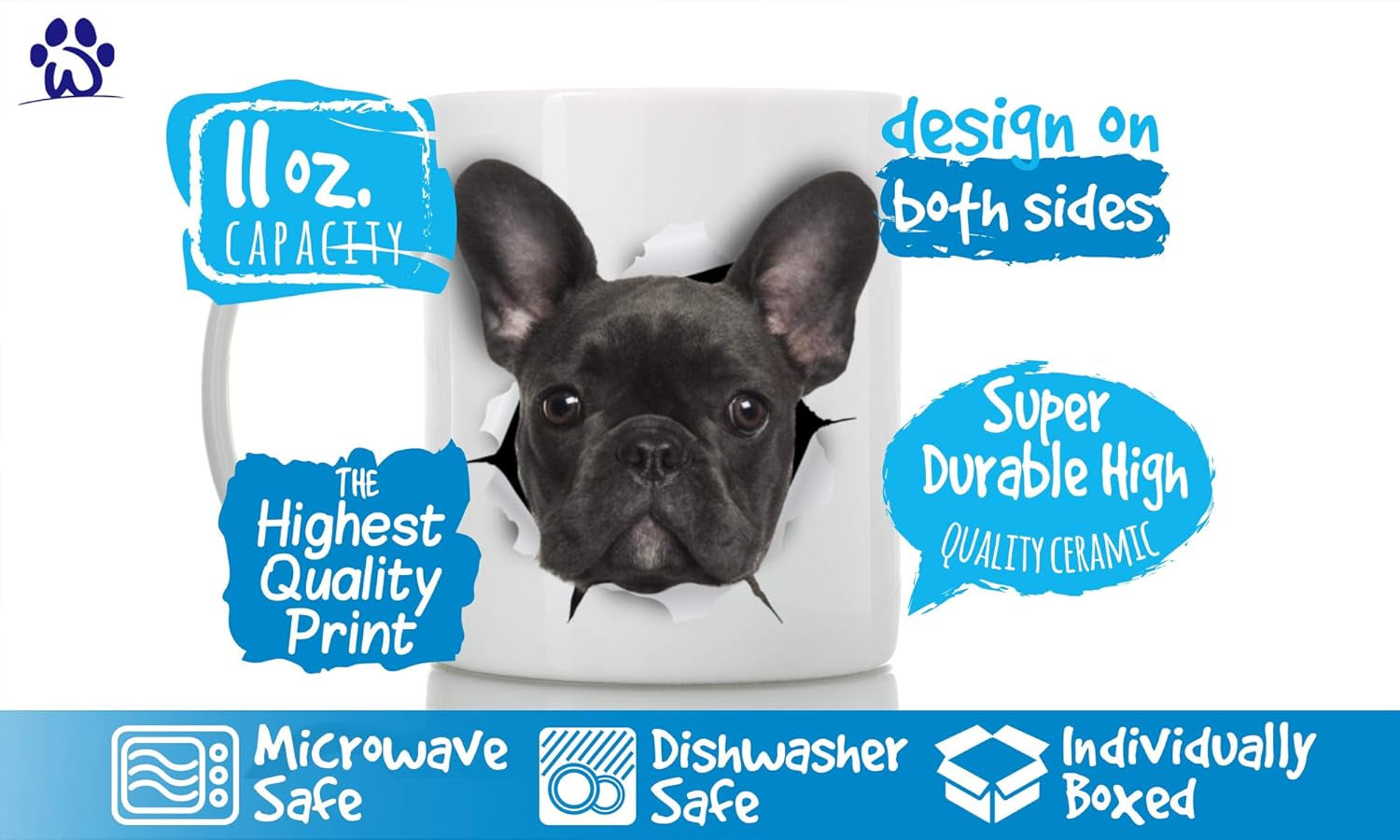 Black French Bulldog Mug - Ceramic Funny Coffee Mug - Perfect French Bulldog Gifts - Cute Novelty Coffee Mug Present - Great Birthday or Christmas Surprise for Friend or Coworker, Men and Women (11Oz)