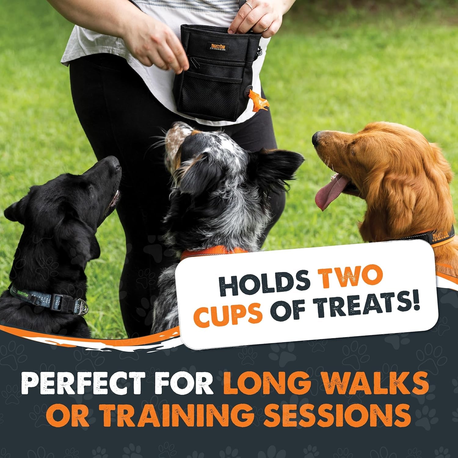 Dog Treat Training Pouch – No-Spill Magnetic Closure, Hands-Free with Built-in Poop Bag Holder, Black