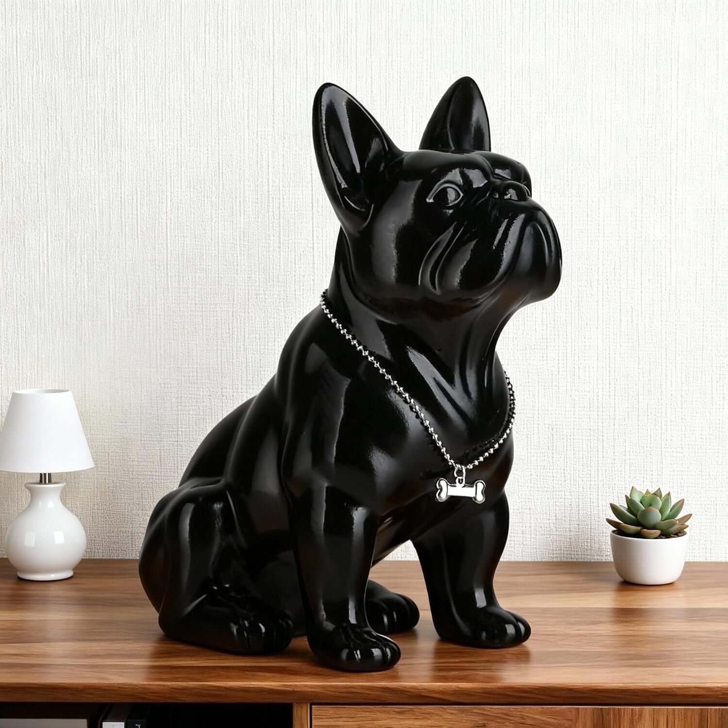 Black French Bulldog Statue,Pug Resin Sitting Dog Statue, English Bulldog Home Decoration Sculpture, Living Room Desktop Decoration, Modern Collection Art Dog Gift
