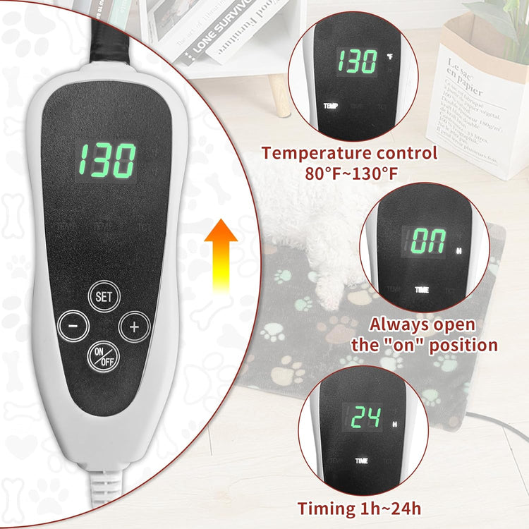 Large Dog Heating Pad 36X24 in with Smart Thermostat Switch and Power Line Protection Tube,Obtained MET and UL Dual Certification,Waterproof Pet Heating Pad for Dogs,With Plush Fabric Cover