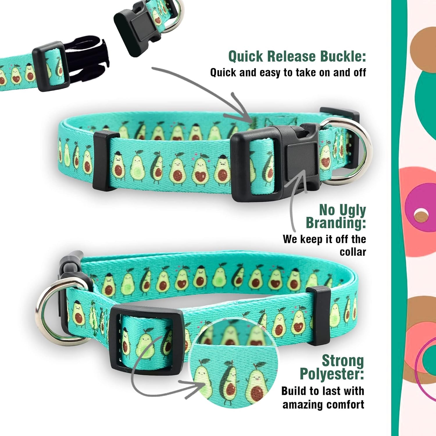 Flower Dog Collar, Adjustable Small Medium Large, Cute Girl Female Summer Spring Pretty Designer Puppy Essentials Accessories, Pink Floral Blue Daisy Rose (Small, Avocado)