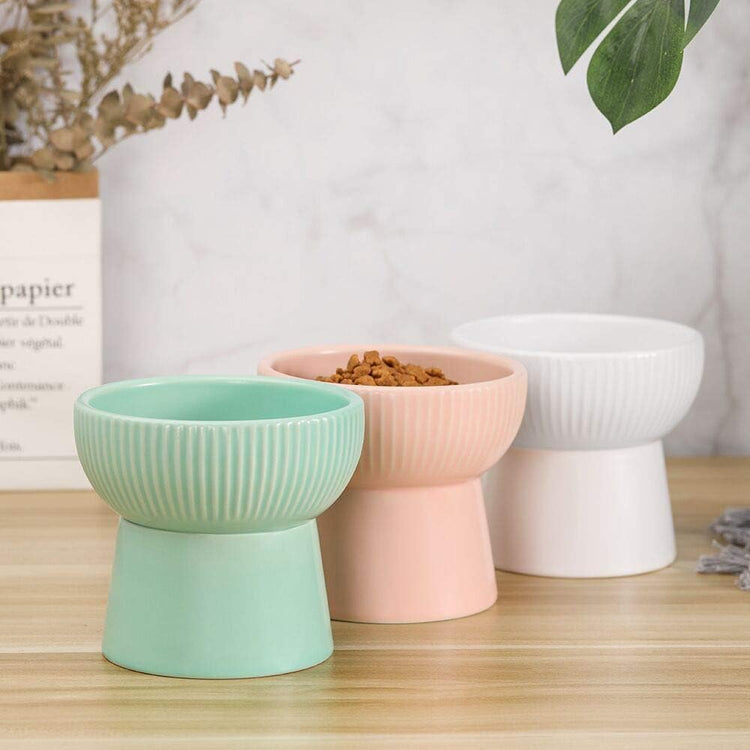 Green Ceramic Raised Cat Bowl – Elevated Food & Water Dish