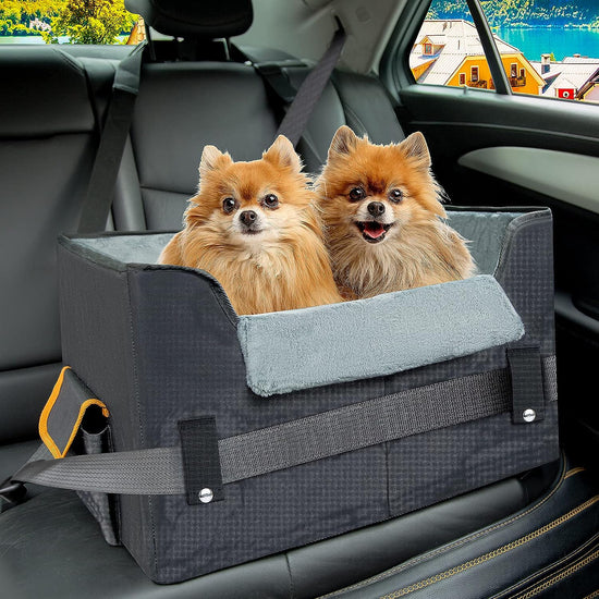 Elevated Dog Car Seat for Small Dogs & Cats – Booster Travel Carrier Bed with Adjustable Straps