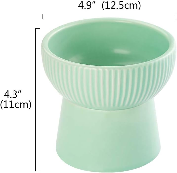 Green Ceramic Raised Cat Bowl – Elevated Food & Water Dish