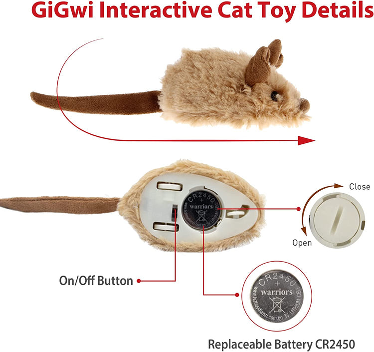 Automatic Moving Mouse Cat Toy with Squeaky Sound – Interactive Electronic Toy for Indoor Cats (Brown Ears)