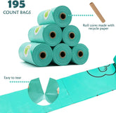 Dog Poop Pickup Bags Holder Dispenser with Standard-Sized Leak-Proof Scented Doggy Waste Bags and Carabiner with Safety Lock&Fastener Never Loose on Leash Lead Again (1 Holder 195 Bags, Blue)