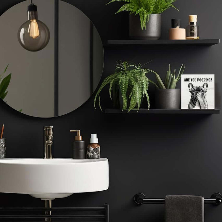 Funny French Bulldog Bathroom Wooden Box Sign, Are You Pooping Sign, Frenchie Gifts Wood Signs for Bathroom Restroom Toilet Half Bath Shelf Counter Decor, 5X5 Inch