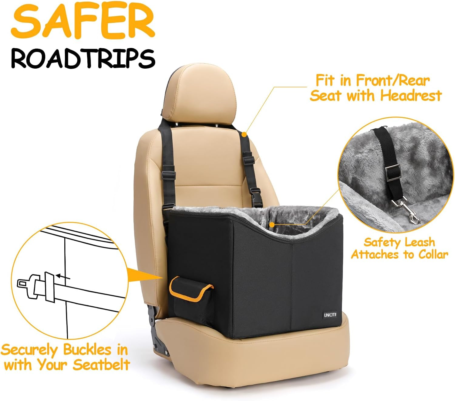 Elevated Dog Car Seat Booster for Small Dogs & Cats – Travel Carrier Bed with Adjustable Straps