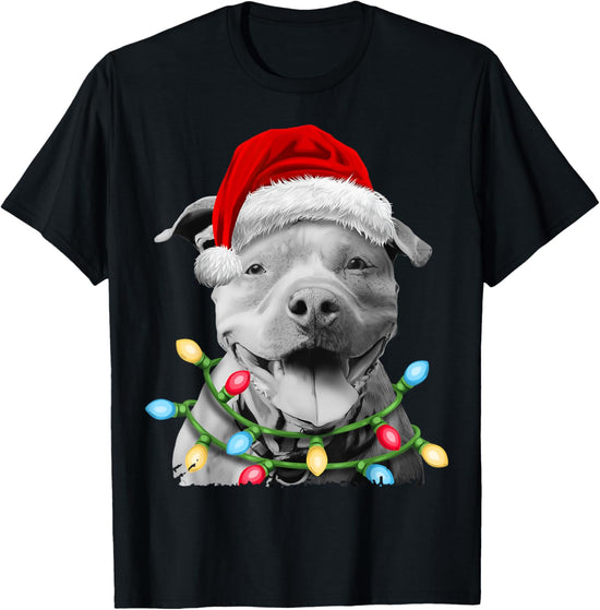 Pit Bull Santa Christmas Tree Lights Xmas Boys Dog Dogmas T-Shirt
