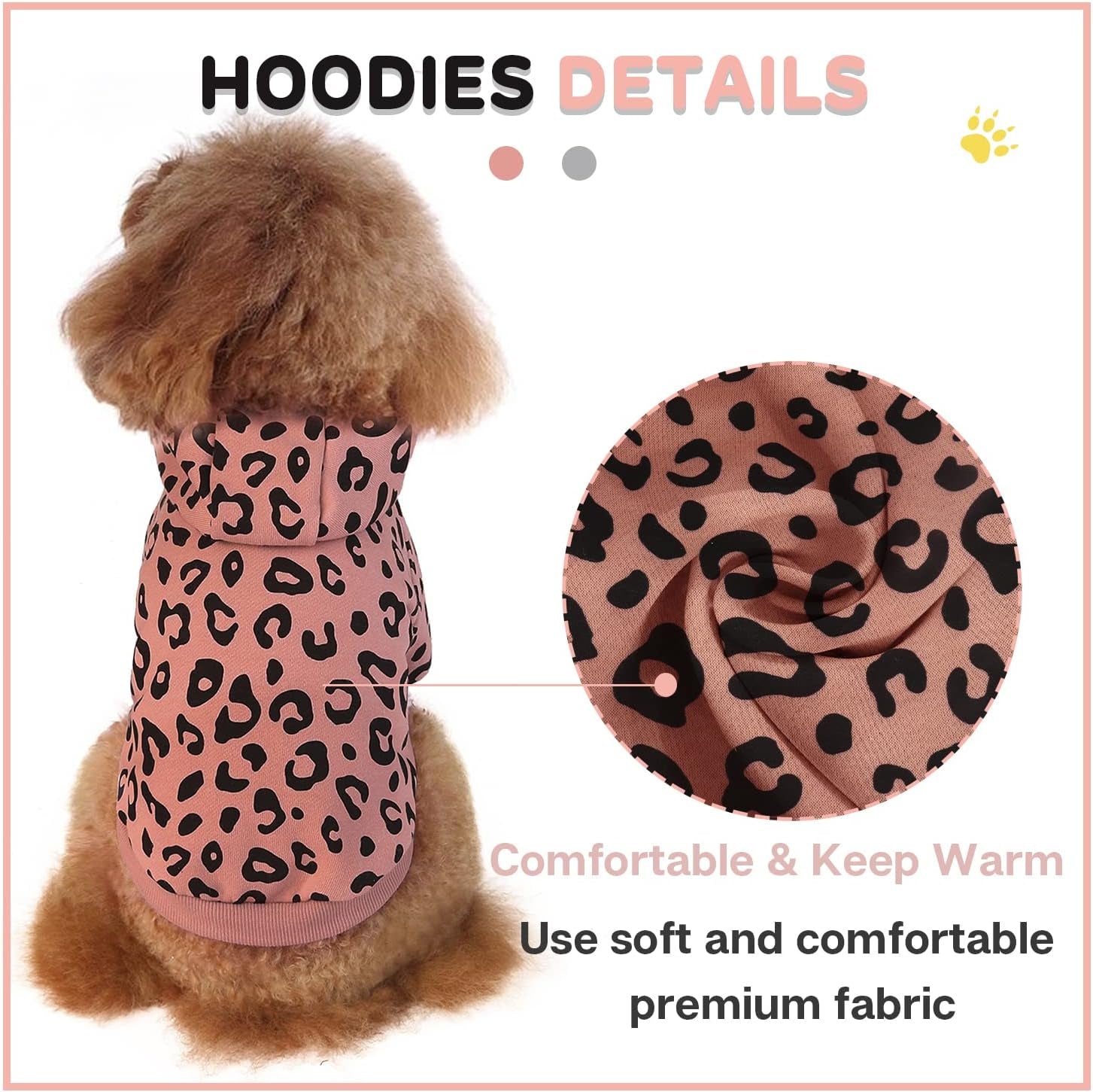Dog Leopard Hooded Sweatshirt with Hat, Dogs Clothes Lightweight Puppy Hoodie for Small Dog Cat, Doggy Hoody Outfits Cat Apparel
