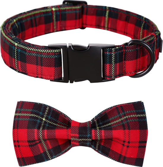 Christmas Dog Collar with Bowtie, Dog Bowtie Collar with Metal Buckle for Dogs, Adjustable Comfortable Dog Collar Girl Boy Gift, XL, Neck 16-26 In