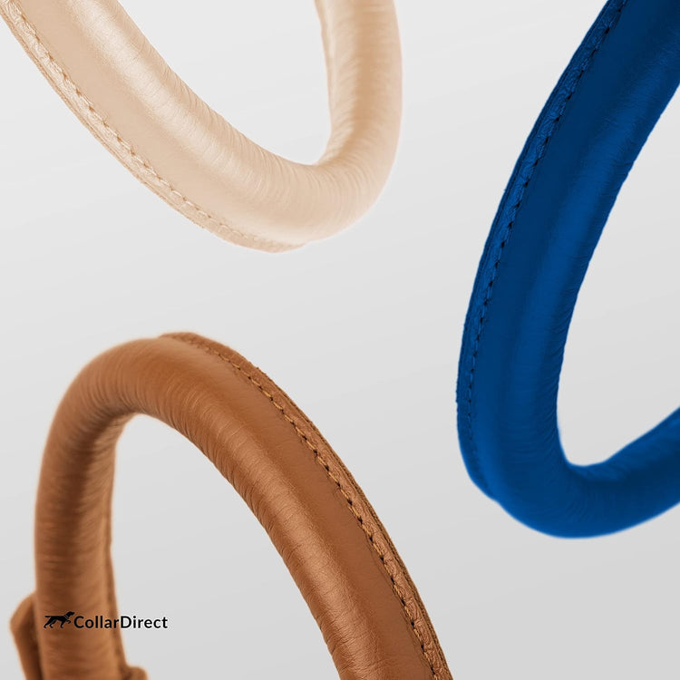 Rolled Leather Dog Collar, Soft Padded round Puppy Collar, Handmade Genuine Leather Collar Dog Small Large Cat Collars 13 Colors (13-16 Inch, Deep Blue Textured)