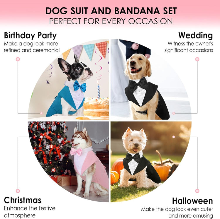 Dog Tuxedo for Large Dogs, Formal Dog Suit and Tie, Gentle Dogs Wedding Party Suit Bow Tie Shirt, Pet Wedding Outfit with Detachable Bowtie Collar for Christmas Halloween Dress Up
