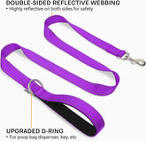 Double-Sided Reflective Dog Leash, 6 FT/5 FT/4 FT, Padded Handle Nylon Heavy Duty Leashes for Small & Medium Dogs Walking, Purple, 5FT