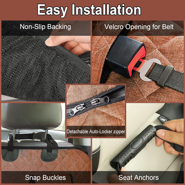 Car Dog Hammock - Waterproof Seat Cover with Mesh Window and Big Pocket for Back Seat - Nonslip Rubber Back, Washable Luxury Material for Car/Suv