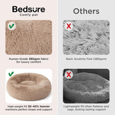 Calming Plush Cat Bed – Small 20” Round Washable Pet Bed with Anti-Slip, Camel Color