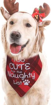 Christmas Dog Bandanas Funny, Dog Christmas Scarf 2 Packs, Pets Festive Plaid Décor for Medium Large Dogs