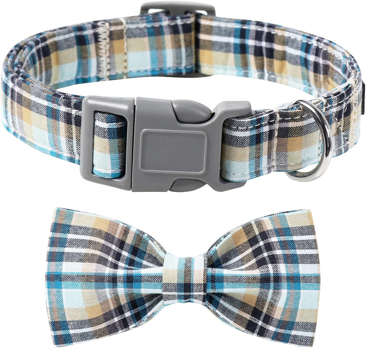 Dog and Cat Collar with Bowtie Grid Collar Plastic Buckle Light Adjustable Collars for Small Medium Large Dogs