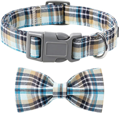 Dog and Cat Collar with Bowtie Grid Collar Plastic Buckle Light Adjustable Collars for Small Medium Large Dogs