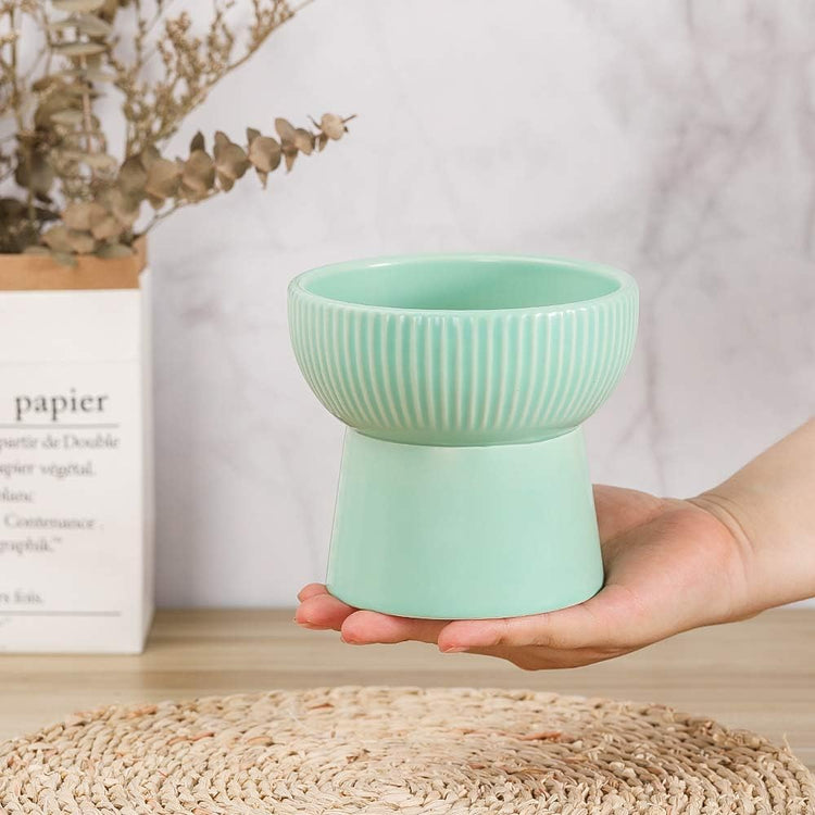Green Ceramic Raised Cat Bowl – Elevated Food & Water Dish