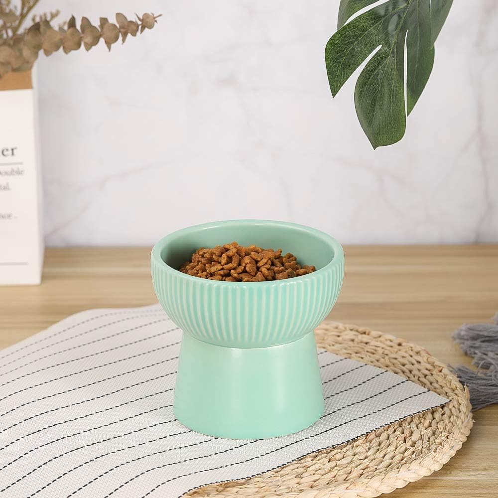 Green Ceramic Raised Cat Bowl – Elevated Food & Water Dish