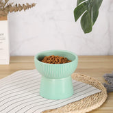 Green Ceramic Raised Cat Bowl – Elevated Food & Water Dish