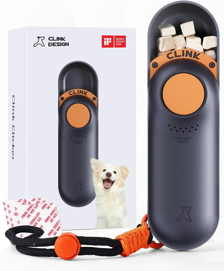 2-in-1 Dog Training Clicker & Treat Dispenser – Black, Durable & Easy Clean