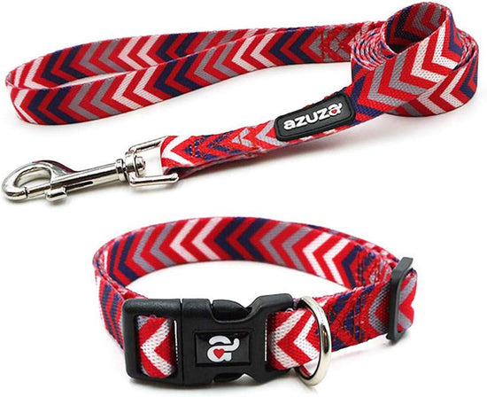 Christmas Buffalo Dog Collar and Leash Set, Classic Plaid Collar with Removable Bowtie and Matching Leash for Small Dogs